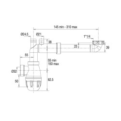 Lot 50 tubulures gain d'espace lavabo joints intégrés, sortieØ32,corps 100% PCR