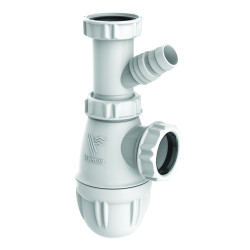 Siphon lavabo,prises MàL/trop-plein, réglable 92/136mm,sortie Ø32,corps 100% PCR