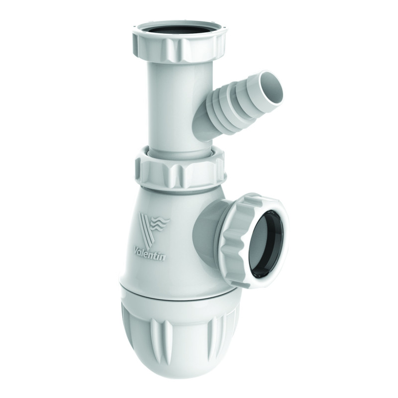 Siphon lavabo,prises MàL/trop-plein, réglable 92/136mm,sortie Ø32,corps 100% PCR