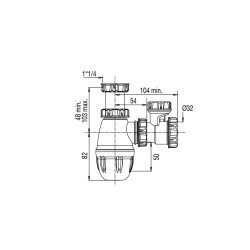 Siphon lavabo anti-vide,réglable 48/103mm,sortie Ø32,corps 100% PCR
