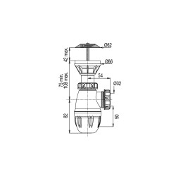 Combiné urinoir écoulement libre, grille inox Ø60mm, serr 0-42mm,corps 100% PCR