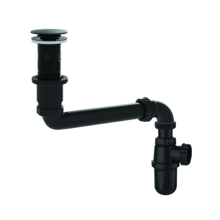 Bonde universelle lavabo digiclic,tubulure gain d'espace, siphon ABS noir