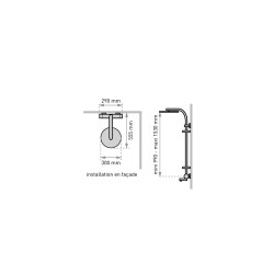 Combiné bain-douche OPIUM 300, robinetterie thermostatique, tablettes