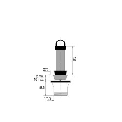 Bonde surverse inox évier Ø50mm, avec anse, garde d'eau 120mm, serrage 2 à 10mm