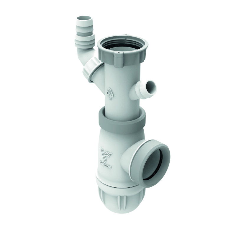 Siphon évier NF joints intégrés , réglable 118-162mm, prises,corps 100% PCR