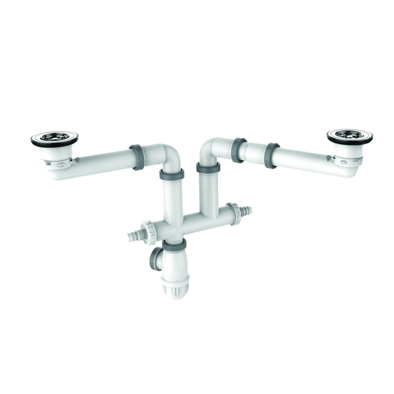 Vidage gain d'espace ELIPSO évier 2 cuves Ø60, H. 89,5mm, sans TP,corps 100% PCR