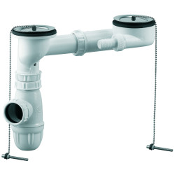 Équipement évier 2 cuves Ø60 TP incorporé,bouchons inox,serr 0-55,corps 100% PCR