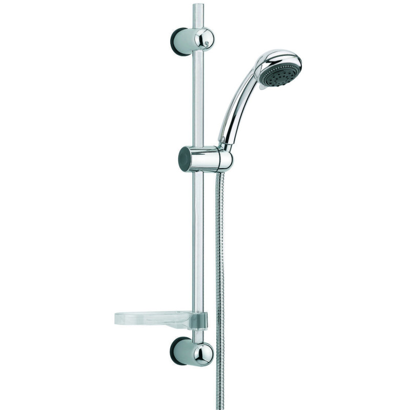 Ensemble MORGANE 3 jets, barre Ø18x600mm, porte-savon, flexible inox double agrafage 1,75 m