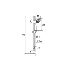 Ensemble MORGANE 3 jets, barre Ø18x600mm, porte-savon, flexible inox double agrafage 1,75 m