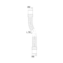 Flexible arméx750mm, 2 embouts ABS à coller Ø32