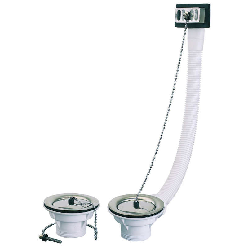 Bondes évier Ø60 mm,bouchons inox,cuvettes Ø85,serr 0-20,avec TP,corps 100% PCR