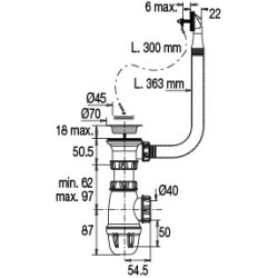 Équipement évier 1 cuve Ø50 à bouchon, serr 0-18mm, avec TP,corps 100% PCR