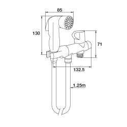 Kit complet HYGIÈNE, douchette ABS, flexible double agrafage 1,25 m, robinet laiton, support