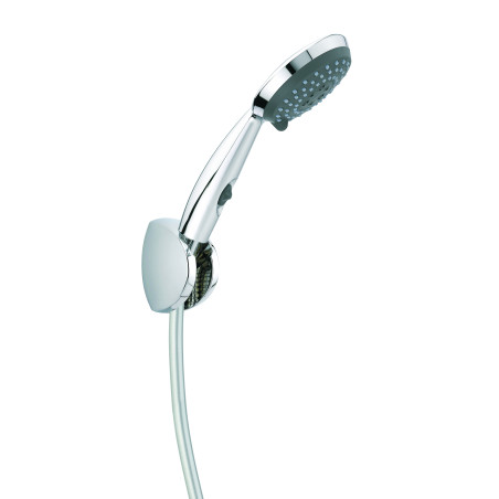 Kit douche 2 jets GO STOP, flexible PVC argenté 1,50 m, support mural 3 positions