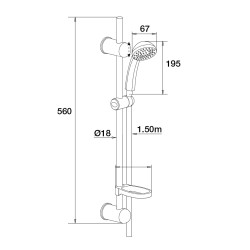 Ensemble COBRA 1 jet, barre inox chromé Ø18x560mm, porte-savon, flexible 1,50 m