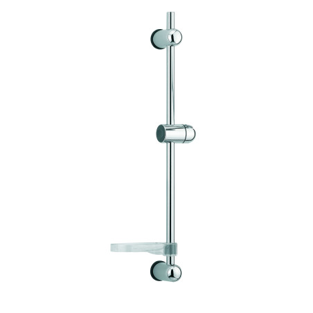 Barre de douche inox Ø18x600mm, curseur ABS, pieds réglables, cale, porte-savon