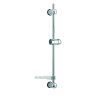 Barre de douche inox Ø18x600mm, curseur ABS, pieds réglables, cale, porte-savon