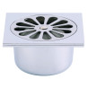 Siphon de sol plastique 100x100,grille cloche inox,sortie verticale Ø40 à coller