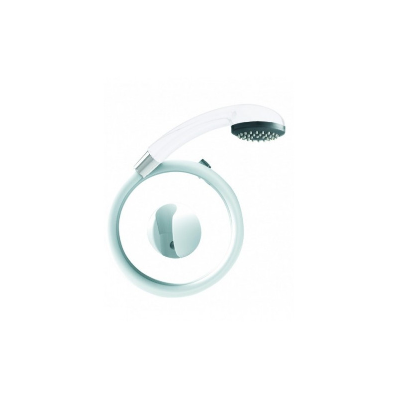 Kit douche 1 jet COBRA blanc, flexible PVC blanc 1,50 m, support mural sphérique