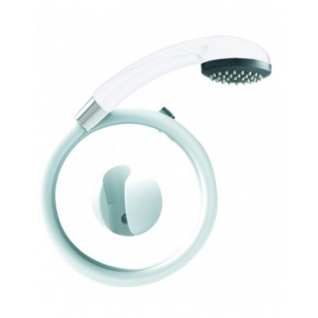 Kit douche 1 jet COBRA blanc, flexible PVC blanc 1,50 m, support mural sphérique