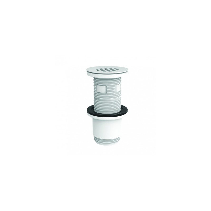 Bonde universelle lavabo écoulement libre,H. 100mm,ABS blanc,intercalaire blanc