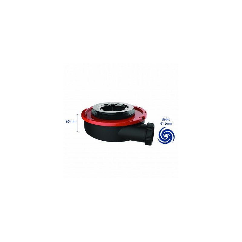 Bonde extra-plate receveur Ø90, FLUSH 44, H. 60mm, sans capot, corps 70% PCR