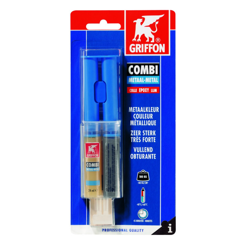 Combi Métal colle époxy couleur métal à 2 composants - double doseur - 24 ML