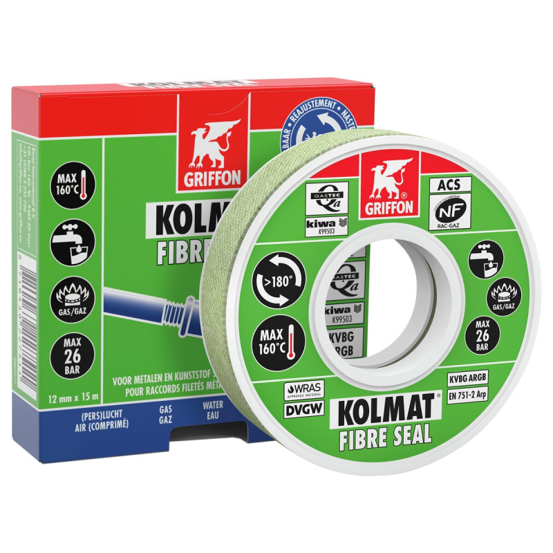 Kolmat Fibre Seal bande d'étanchéité pour les raccords filetés. 12 MM X 15 M