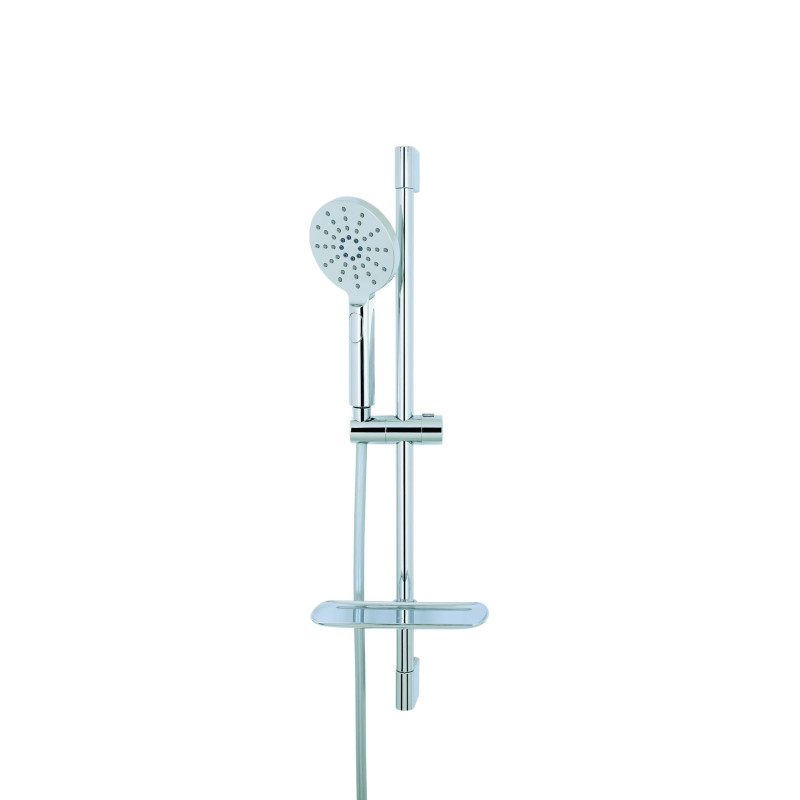 Ensemble de douche DOMAO 300, barre 70 cm Ø 22 mm, douchette 3 jets Ø 120 mm, flexible PVC 1,75 m, tablette, chromé