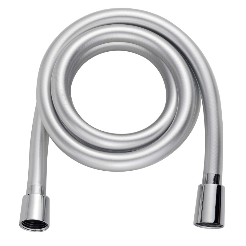 Flexible 1m75 PVC gris métallisé, embouts chromés, écrou antitorsion