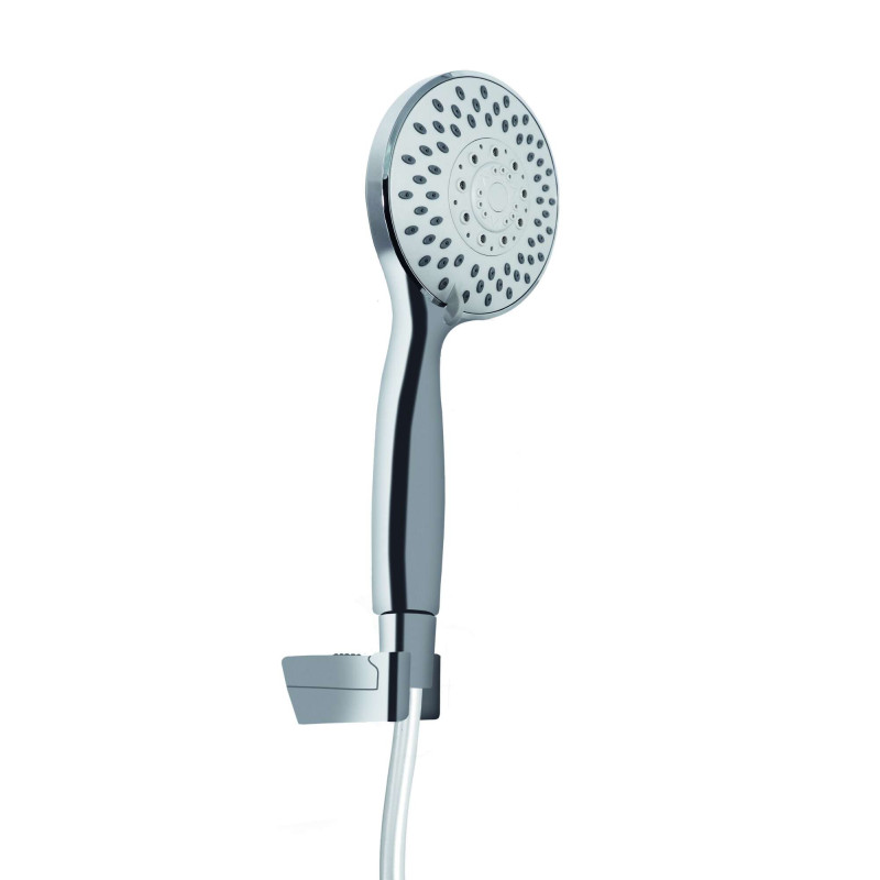 Ensemble support fixe DOMAO 200, douchette 5 jets Ø 120 mm anticalcaire, flexible PVC 1,75 m, chromé