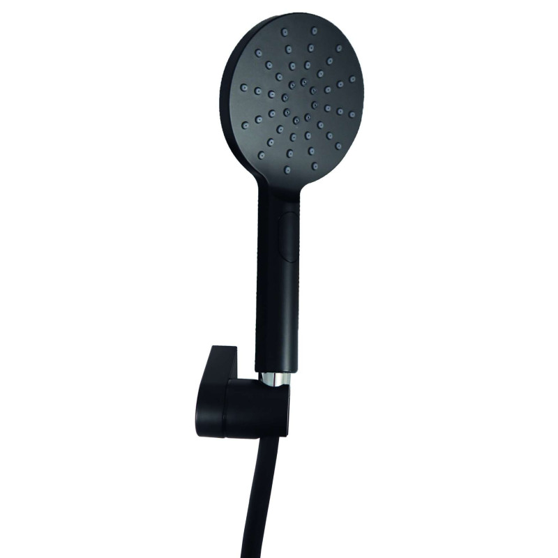 Ensemble support orientable DOMAO 300 noir mat, douchette 3 jets Ø 120 mm anticalcaire, flexible PVC 1,75 m