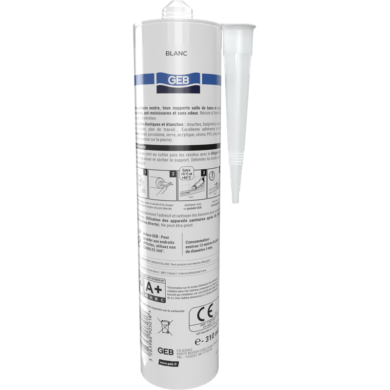 Mastic silicone sanitaire GEBSICONE W2 (cartouche 310 ml)