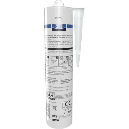 Mastic silicone sanitaire GEBSICONE W2 (cartouche 310 ml)