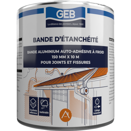 Bande auto adhésive à froid pour étanchéité des joints et fissures couleur alum, réf. 857089