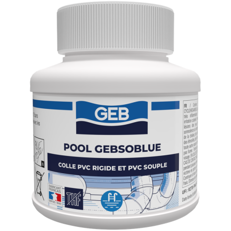 Colle spéciale piscine pour canaliation en pvc sans THF couleur bleu, réf. 504499