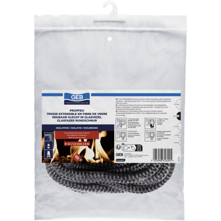 Tresse ronde étanchéité pour portes de poèles, insets, chaudières avec gorge, réf. 832690