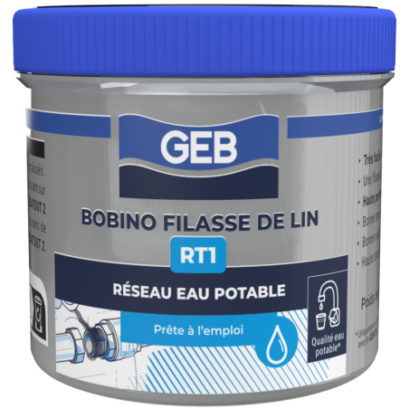Filasse de lin RT1 pour l'étanchéité des réseaux sanitaires bobino 80g dévidoir