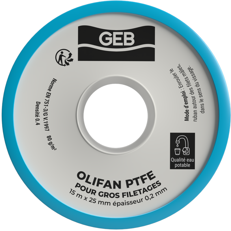 Ruban PTFE gros diamètres pour l'étanchéité des raccords filetés métalliques, réf. 815125