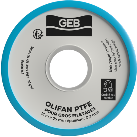 Ruban PTFE gros diamètres pour l'étanchéité des raccords filetés métalliques, réf. 815125