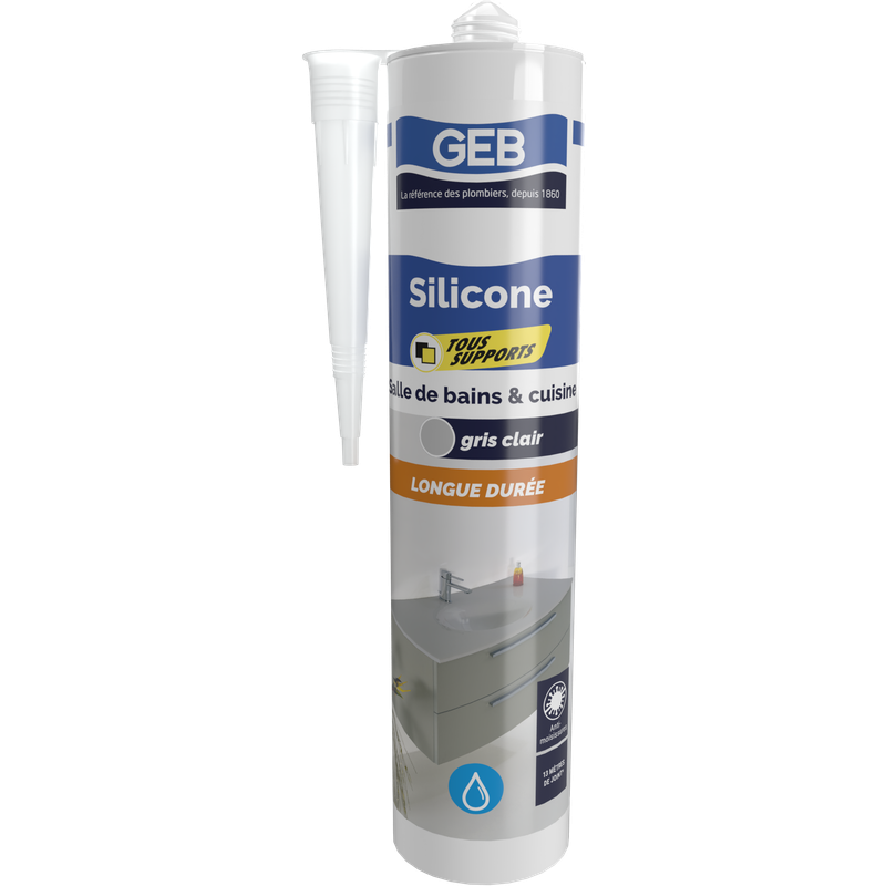 Mastic silicone neutre couleur avec frongicide pour l'étanchéité sanitaire, réf. 890700