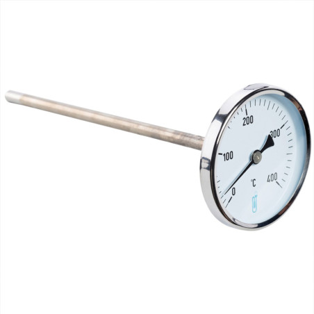 Thermomètre pour gaz et fumée 0-500°CAxial Cadran Ø80 gaine de 150 mm