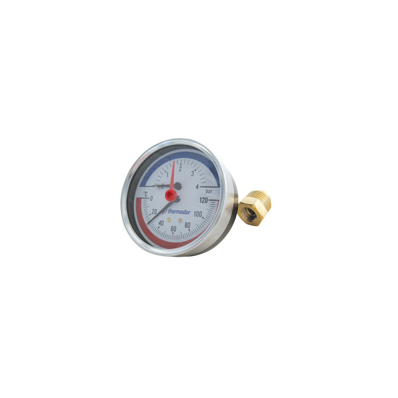 Manothermomètre Ø80 axial 0-4bar 0-120°Cavec douille de montage1/2" M