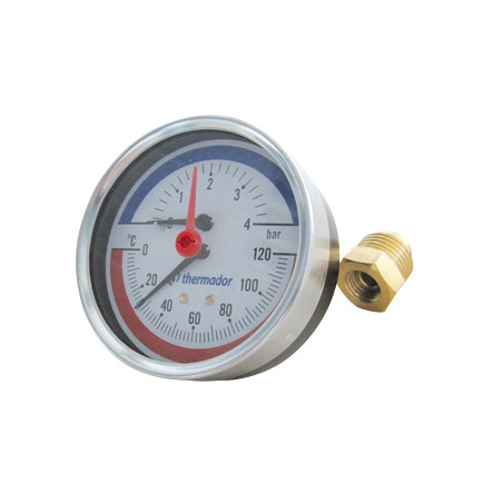 Manothermomètre Ø80 axial 0-4bar 0-120°Cavec douille de montage1/2" M
