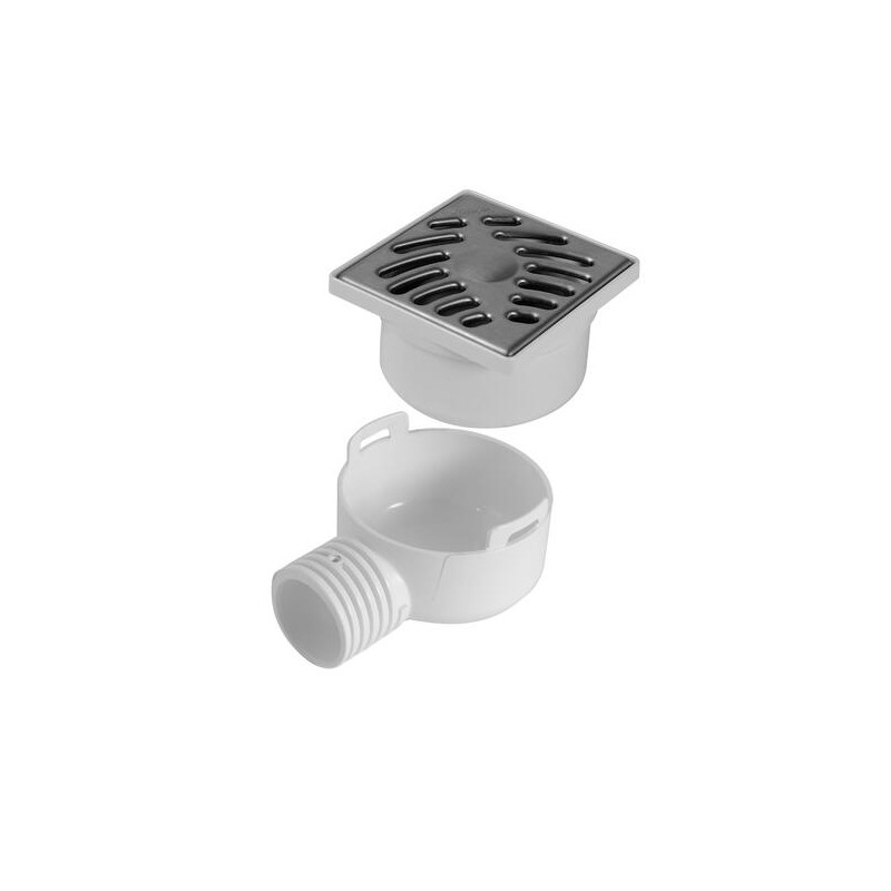 Siphonnette sortie verticale avec grille inox carrée et adaptateur