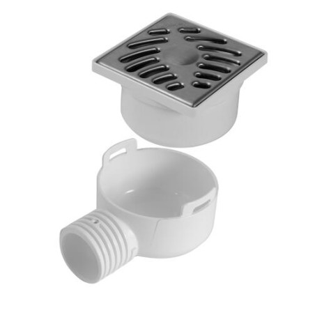Siphonnette sortie verticale avec grille inox carrée et adaptateur