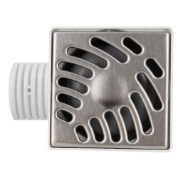 Siphonnette sortie verticale avec grille inox carrée et adaptateur