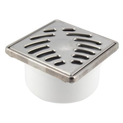 Siphonnette sortie verticale avec grille inox carrée 10x10 mm, cadre inox