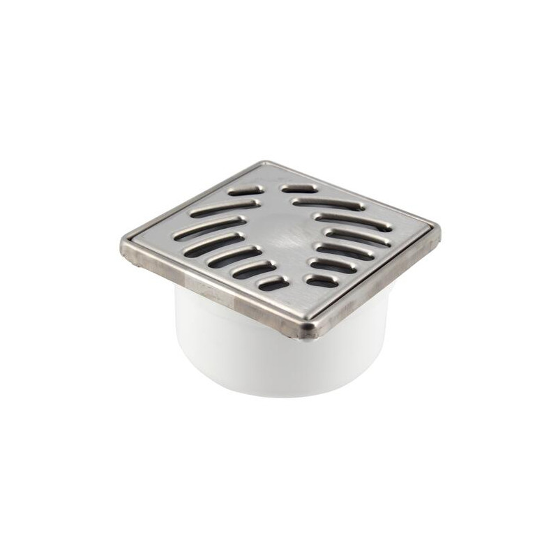 Siphonnette sortie verticale avec grille inox carrée 10x10 mm, cadre inox
