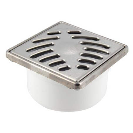 Siphonnette sortie verticale avec grille inox carrée 10x10 mm, cadre inox